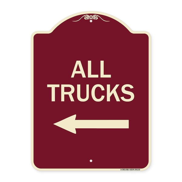 Driveway All Trucks W/ Left Arrow Heavy-Gauge Aluminum Architectural Sign, 24" x 18", BU-1824-24130